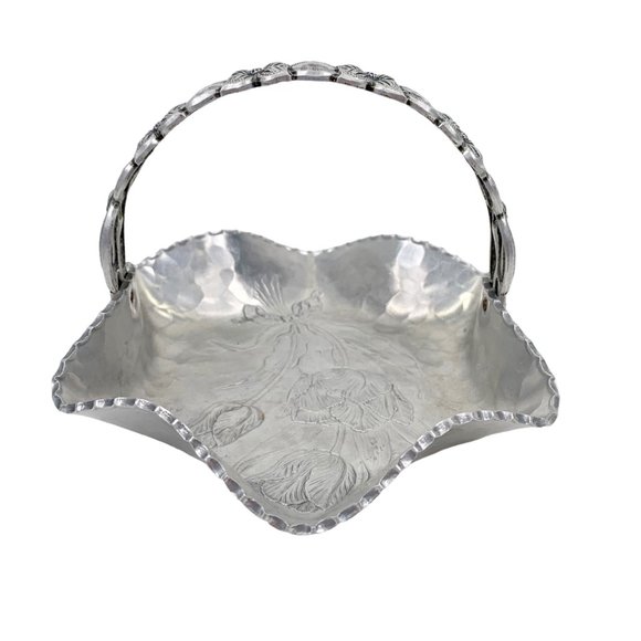 Vintage Rodney Kent Basket Hand Hammered Aluminum No. 429 Floral Tulip 1950s MCM - Picture 7 of 12